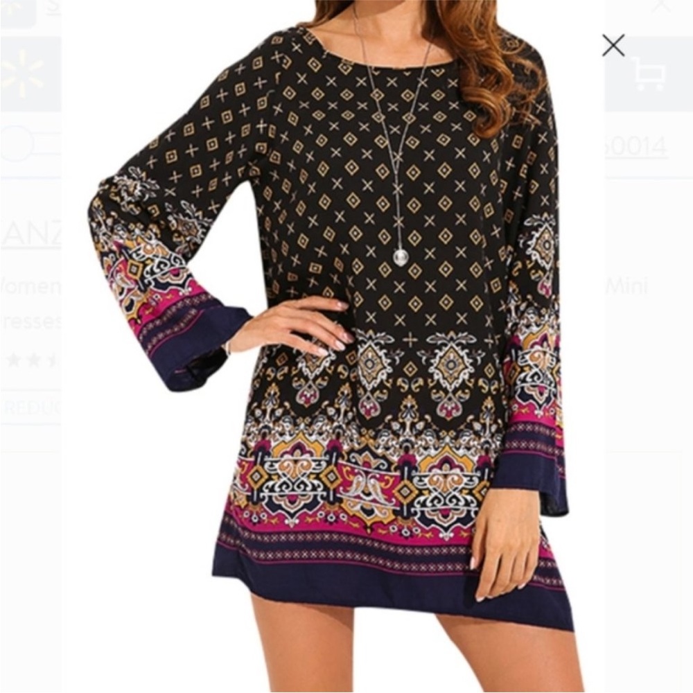 RISESUN Women’s Black Paisley Print Tunic Shift Dress